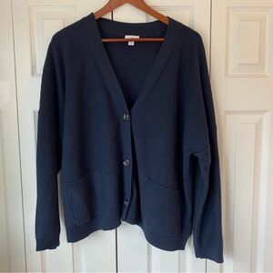 J Jill Oversized Cardigan Women 2XL Navy Slouchy Pockets Dolman Sleeve
